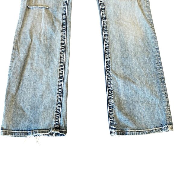 Miss Me Signature Bootcut Jeans Distressed Patchwork-Plaid Pocket Sz 32 #178H - Picture 7 of 14